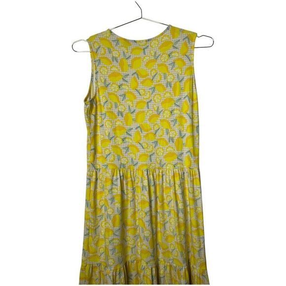 Lands' End Lemon All Over Print Yellow Tiered Maxi Dress Size S Spring Summer - Picture 7 of 10